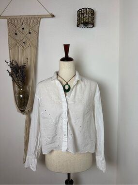 a new day White Eyelet Button-Up Blouse